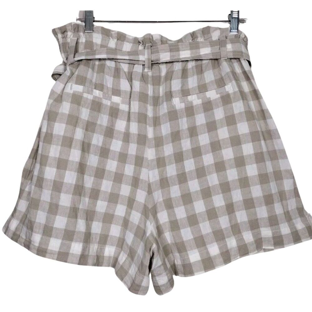 Plaid High Rise Linen Short Summer Vacay Size XL Elastic Waist Zipper Pockets - Picture 2 of 12